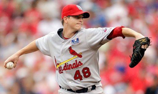 Brad Thompson action photo pitching for St Louis Cardinals