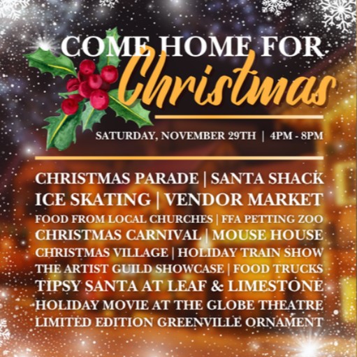 Come Home For Christmas flyer participating activities and businesses info