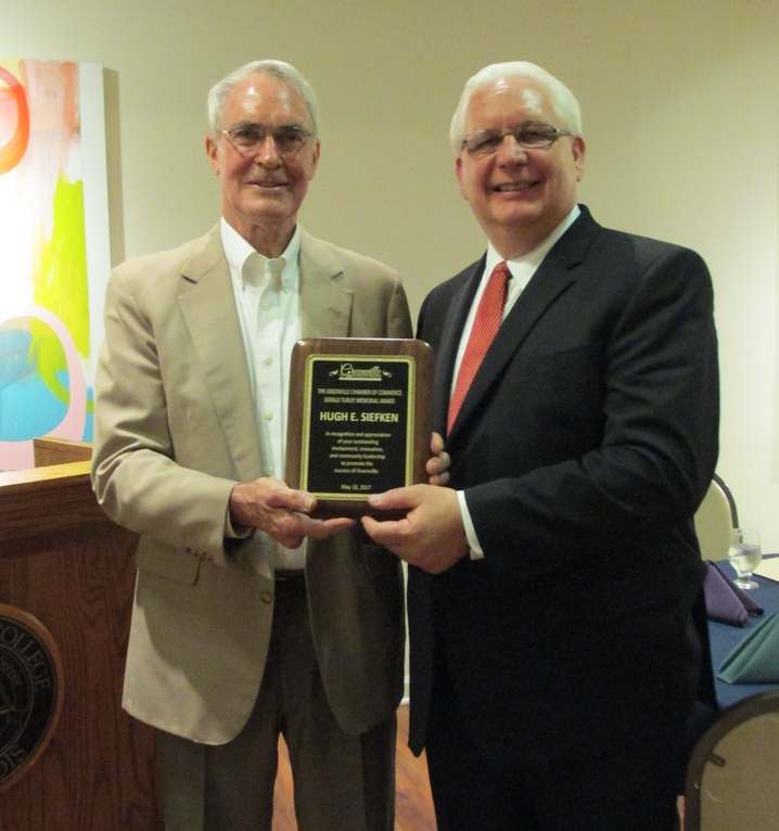 Dr. Hugh Siefken with Greenville Chamber of Commerce President Michael Diaz.